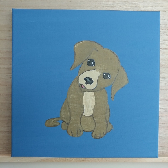 Handmade Puppy Dog Painting Canvas 10"x10" Wall Art Decor - Picture 7 of 12